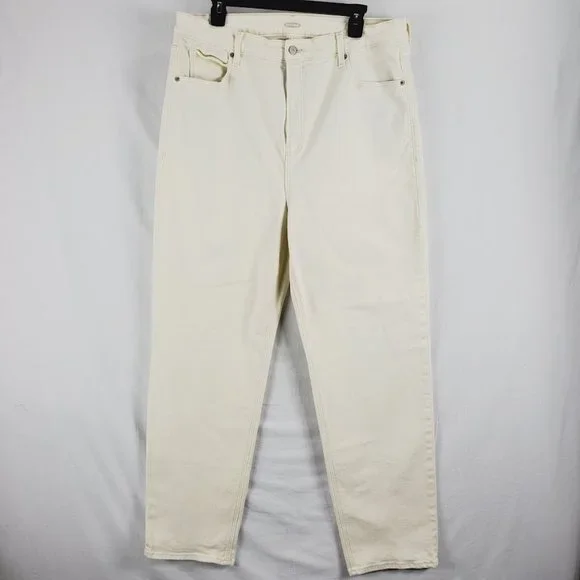 Old Navy Loose Boyfriend Jeans Size 16 Tall Cream Stretch Denim - Picture 1 of 3
